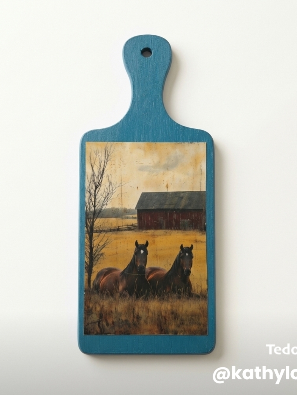 Rustic Horse Cutting Board Wall Art - Teal Frame